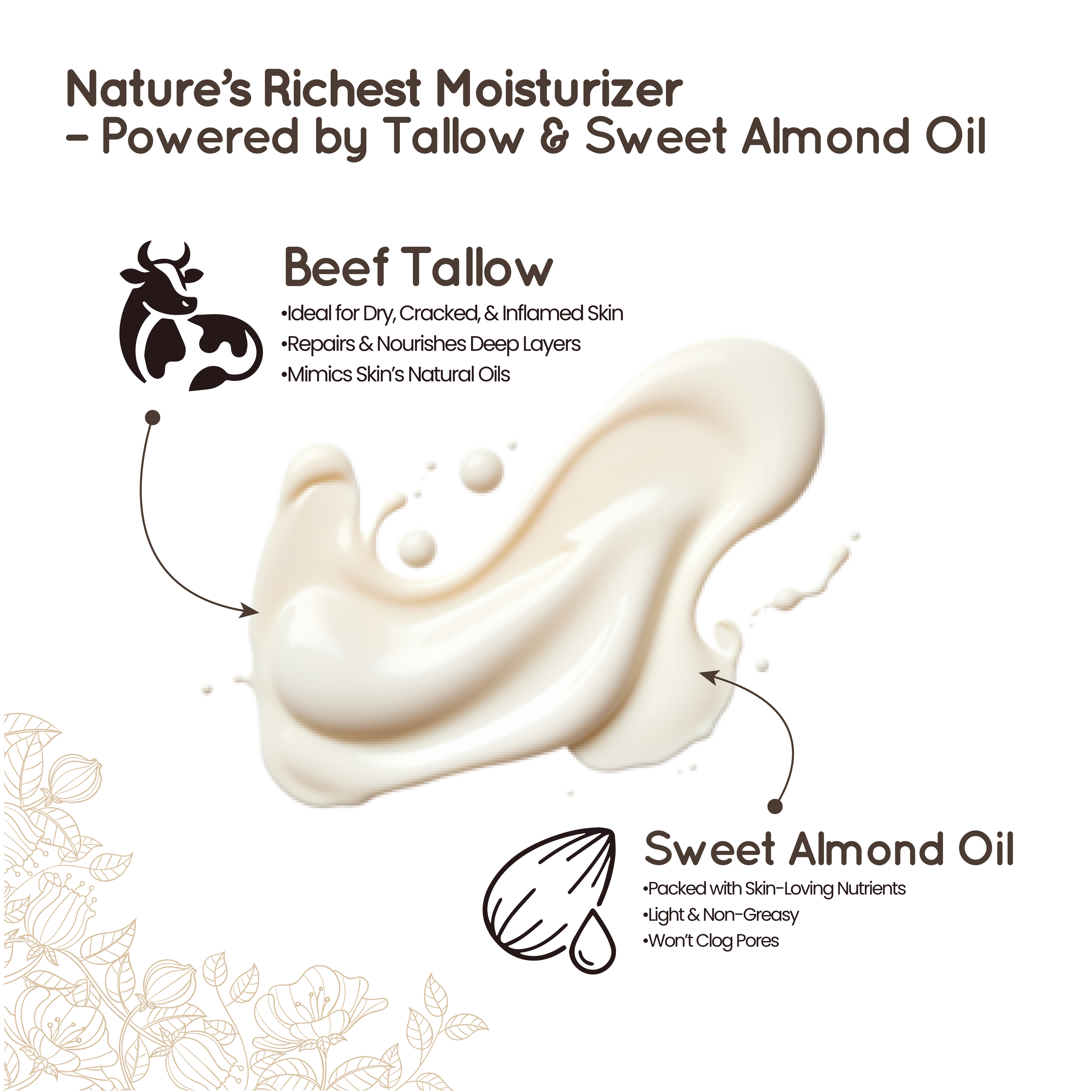 Velmora Whipped Beef Tallow for Skin — 4.2 oz | Grass-Fed Face & Body Moisturizer | Rich in Vitamins A, D, E & K | Unscented Natural Skin Balm for Dry, Sensitive & Mature Skin
