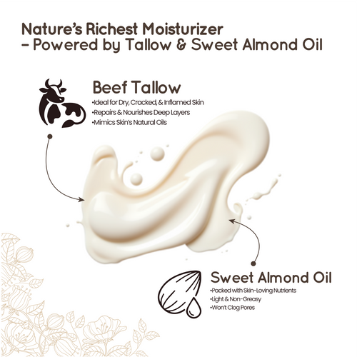 Velmora Whipped Beef Tallow for Skin — 4.2 oz | Grass-Fed Face & Body Moisturizer | Rich in Vitamins A, D, E & K | Unscented Natural Skin Balm for Dry, Sensitive & Mature Skin